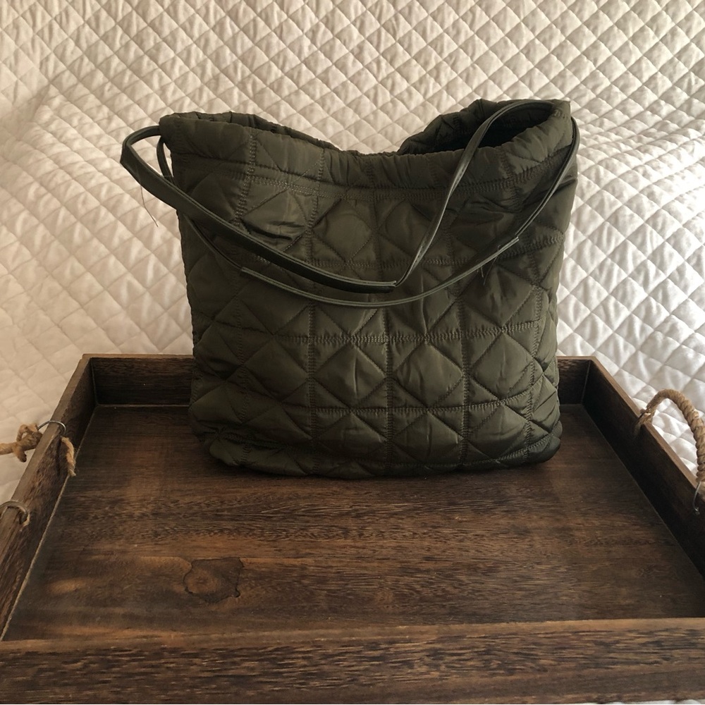 Olive Quilted Tote Bag